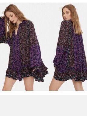 Free People Purple Floral Ruffle Mini Dress